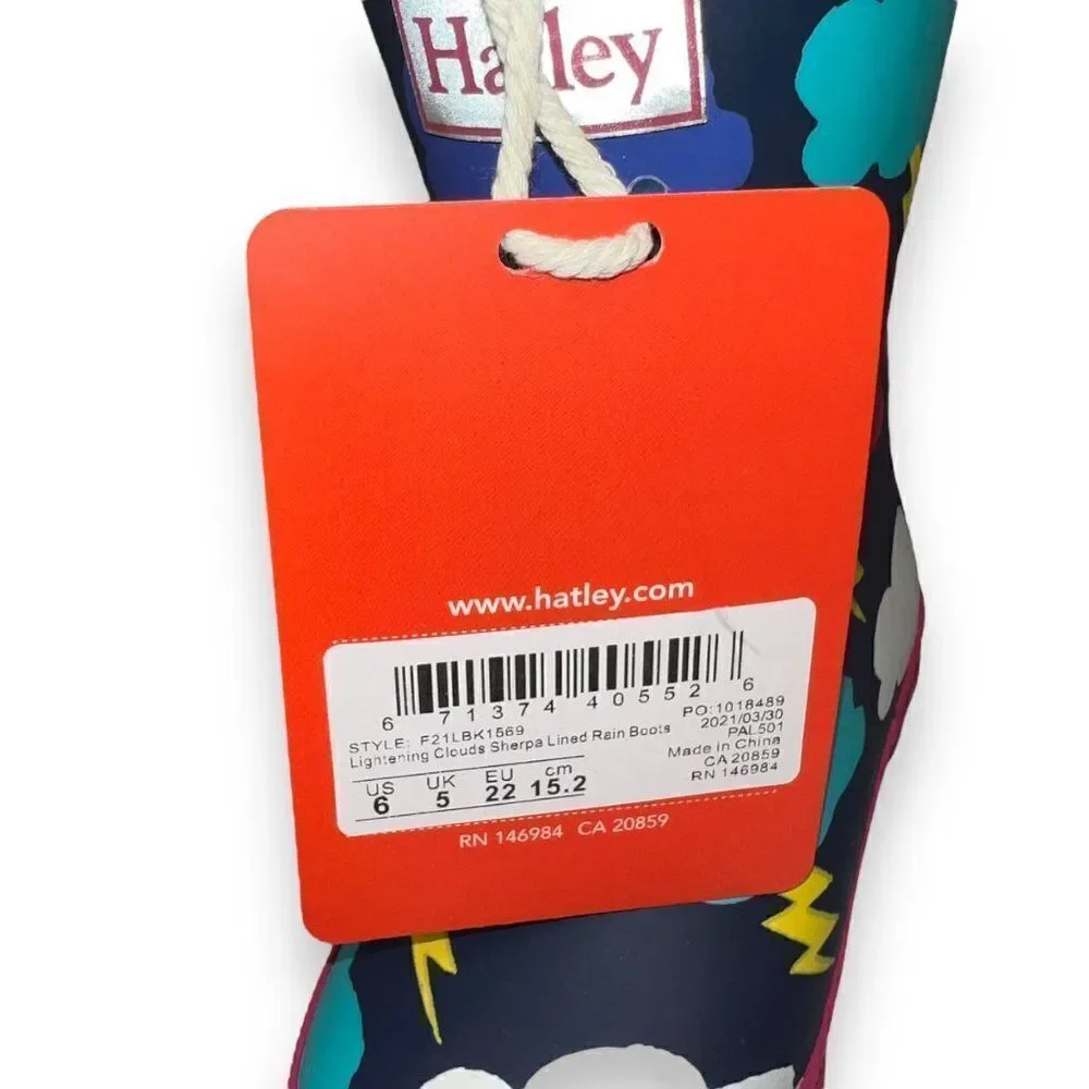 Hatley Lighting Clouds‎ Sherpa Lined Rain Boots F21LBK1569 Toddler 6